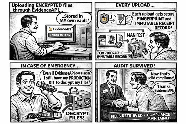 Comic showing the safety of Evidence API vault ownership